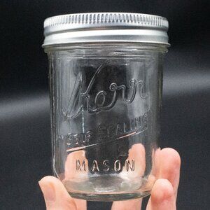 Vintage Half Pint Kerr Self Sealing Clear Glass Mason Jar w/ Metal Ring